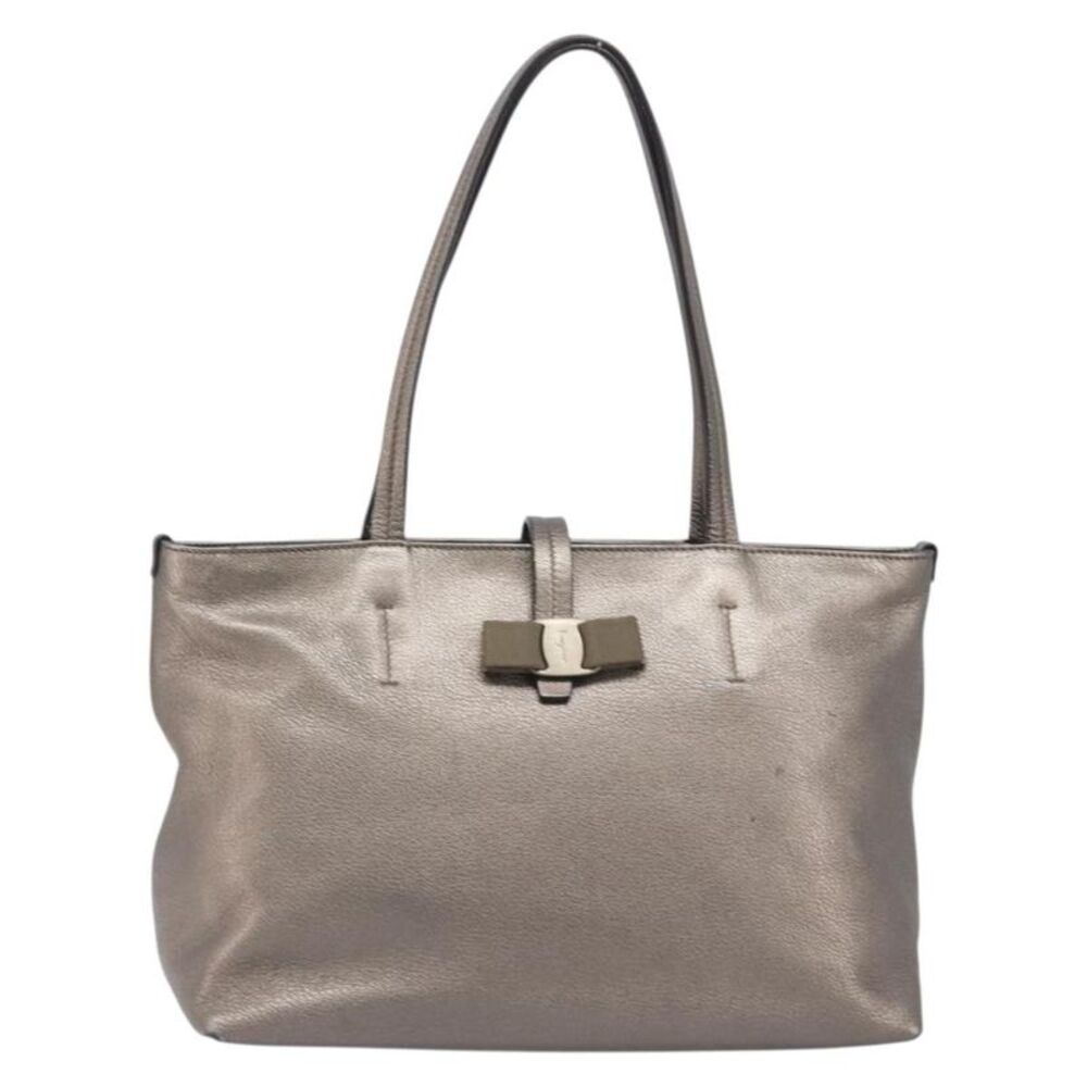 Salvatore Ferragamo Vala Tote Leather Silver Leather Tote Bag Bag